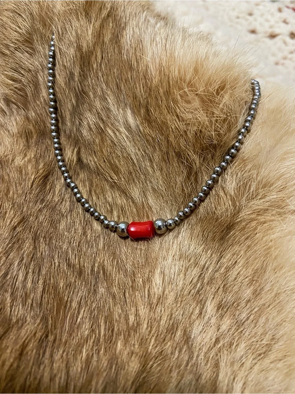 Silver Pearl & Red Coral Necklaces - Navajo Pearl Style - Stainless Steel - Picture 5 of 9